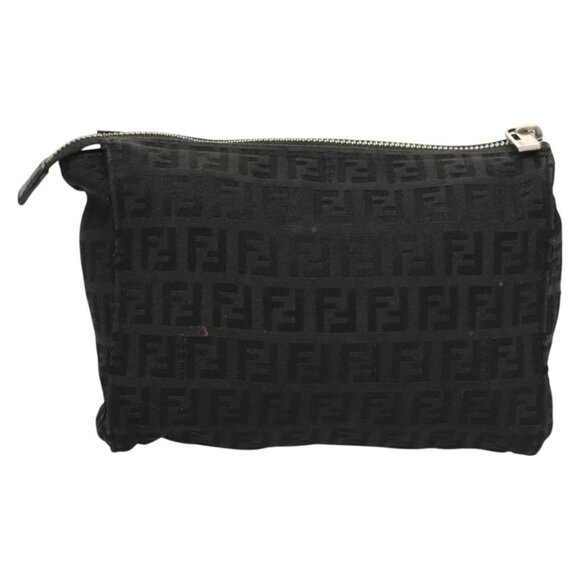 FENDI Zucchino Canvas Pouch Black Silver Auth - Picture 2 of 16